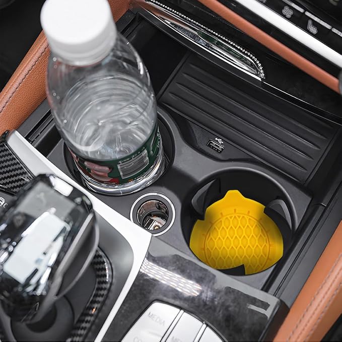 Zpana 4PCS Car Cup Holder Coasters, Silicone Non-Slip Vehicle Cup Recessed Mats, Sift-Proof Automotive Interior Drink Insert Decor Accessories, Universal for SUV, Sedan, Truck (Yellow)