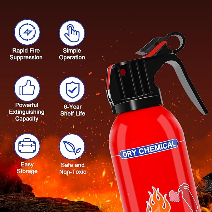 6 Pack ABC Dry Chemical Fire Extinguishers | Portable Dry Powder Fast-Acting Fire Extinguisher with Mount, Suitable for Home, Car, Boat, Truck, Electrical, Grease Fires