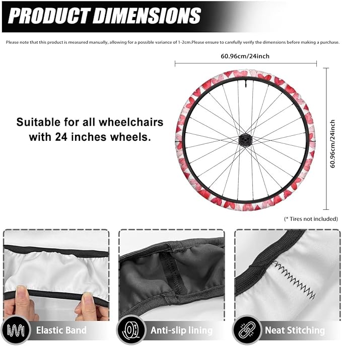 Love Heart Wheelchair Decorations Valentine's Day Neoprene Wheelchair Wheel Covers Comfortable Accessories Tyre Covers