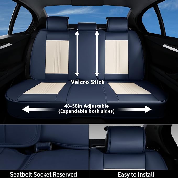 Coverado Car Seat Covers Full Set, Luxury Leather Seat Covers for Cars, Front and Back Seat Covers, Waterproof Car Seat Protector Car Seat Cushion Universal Fit Most Cars,Blue&White