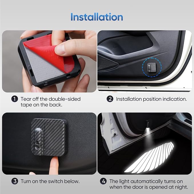 2 PCS Car LED Angel Wing Car Door Light Logo Projector Car Brand Logo LED Ghost Shadow Light Projector car Open Door Light car Welcome Light car Door Projector Lights (Angel Wings)
