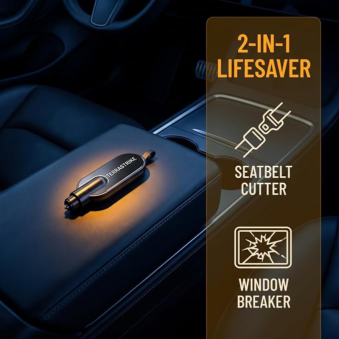 TERRASTRIKE Car Escape Tool.2026 Upgraded Car Emergency Escape Tool, Underwater Function Window Breaker & Hidden Seatbelt Cutter, Vehicle Crash Rescue Safety Hammer, 2 Pack Automotive Life Saving Tool