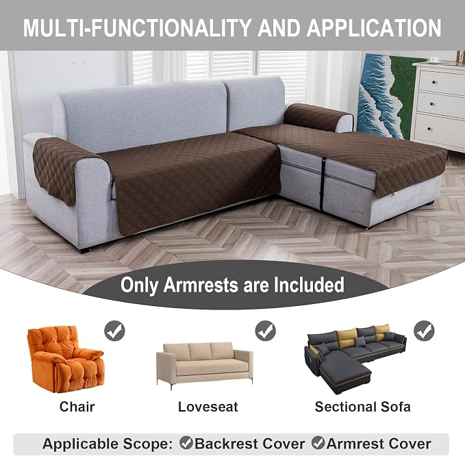Genina Sofa Armrest Cover, Anti-Slip Armchair Slipcovers for Dogs Cats Pet, Water Resistant Couch Arm Cover for Backrest Recliner Loveseat, L Shaped Sofa, 23.6 x 27.5 Inches（2 Pieces）