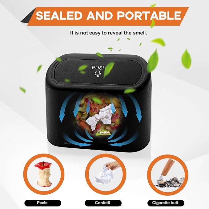 Car Trash Can, Mini Portable Car Bin with Lid & with 1 Roll Trash Bag, Leakproof Hanging Cars Storage Bag Container for Car, Home and Office (Black)