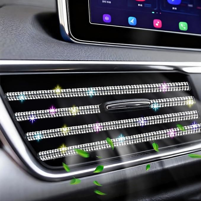 NBTEPEM Bling Car Air Conditioner Decoration Strip for Vent Outlet, 10 PCS Universal Rhinestone Car Vent Outlet Trim Decorations, Bling Interior Accessories for Women and Girls (Multicolor)