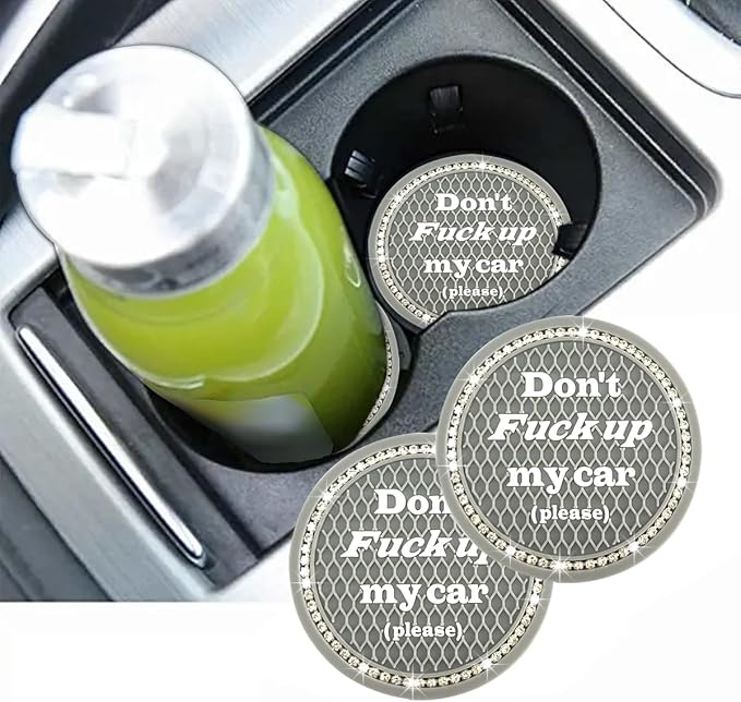 2 PCS Bling Car Cup Coaster, 2.75 Inch Anti-Slip Cup Holder Insert Coasters, Crystal Rhinestone Auto Drink Car Cup Mat for Women Girls, Universal Interior Car Accessories (Gray)
