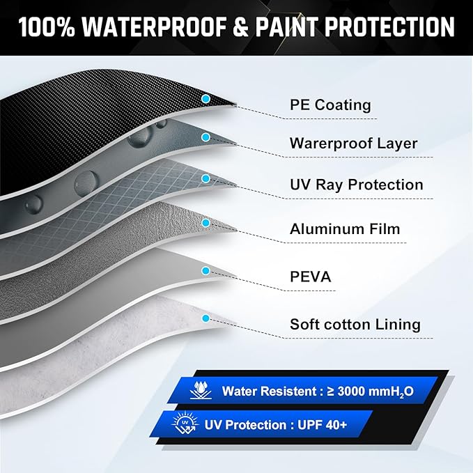 6 Layer Heavy Duty Hatchback Car Cover Waterproof All Weather Protection with Cotton Liner, Universal Fit Nissan Leaf, Honda Civic Hatchback, Mazda 3 Hatchback, Toyota Corolla Hatchback