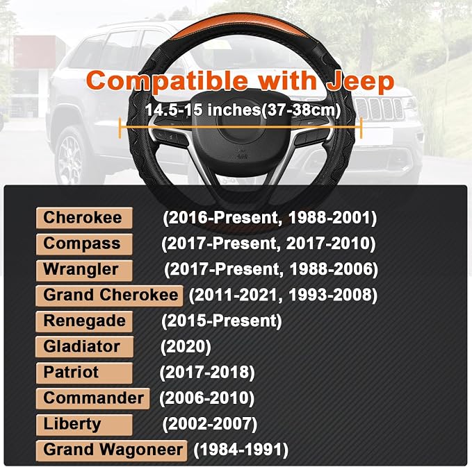 GIANT PANDA Steering Wheel Cover for Jeep Wrangler, Car Steering Wheel Cover for Jeep Grand Cherokee and Cherokee - Orange