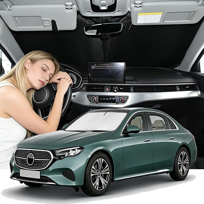 Windshield Sunshade for Mercedes Benz E-Class Sedan 2024-2026 4 Layers | Sun Shade Car Windshield Accessories Upgrade Blocks UV Rays Custom Fit E-Class 240T Car Window Shades Windshield Keep Cool