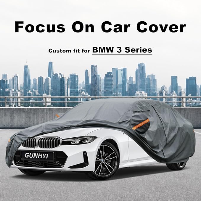 GUNHYI Premium Car Cover Custom Fit BMW 3 Series M3 320i 325i 328i 330i 335i (2007-2026), 16 Layers Heavy Duty Car Cover Waterproof All Weather with Zipper Door for Sun Rain Snow Dust Uv Protection