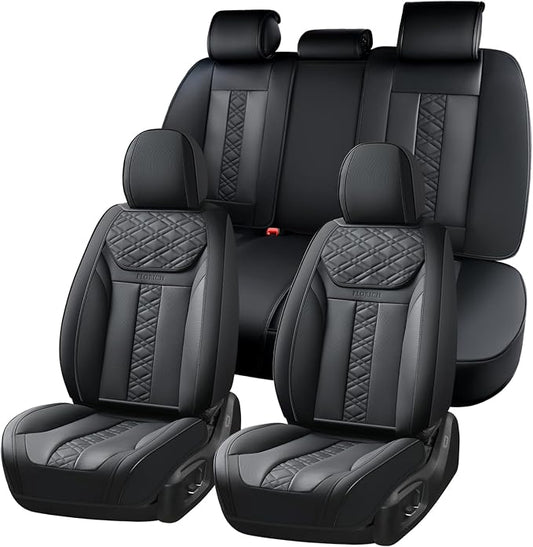 FLORICH Seat Covers, Atomutive Car Seat Covers Full Sets, Waterproof Seat Cover for Cars, Luxury Leather Universal Seat Cover Accessories Fit for Most Cars SUV Truck Sedans(Black)