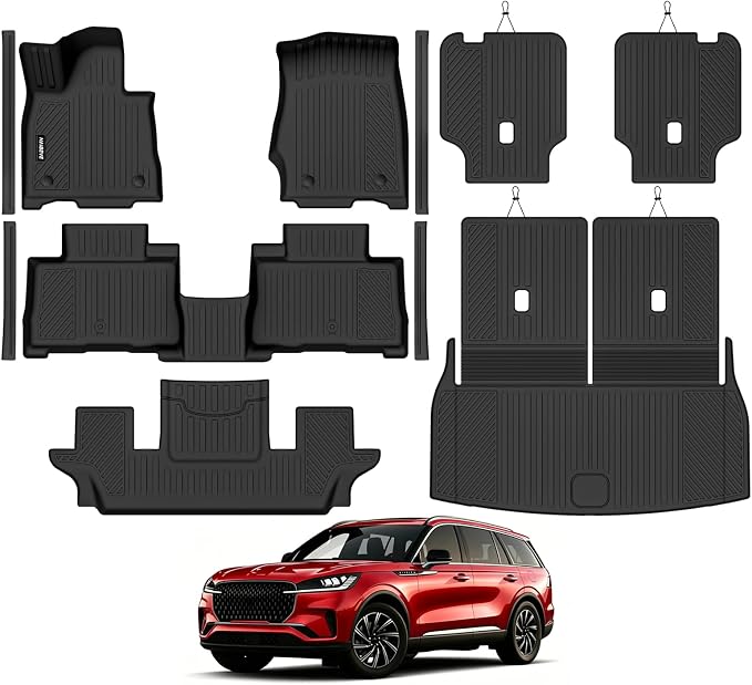 Naibeve Floor Mats for 2020-2025 Lincoln Aviator 6 Seats w/Cupholder | All Weather Floor Mats, Cargo Mat, 2nd/3rd Row Backrest Mats, Door Sill Guards, Cupholder, 2nd Row Bucket Seats accessories