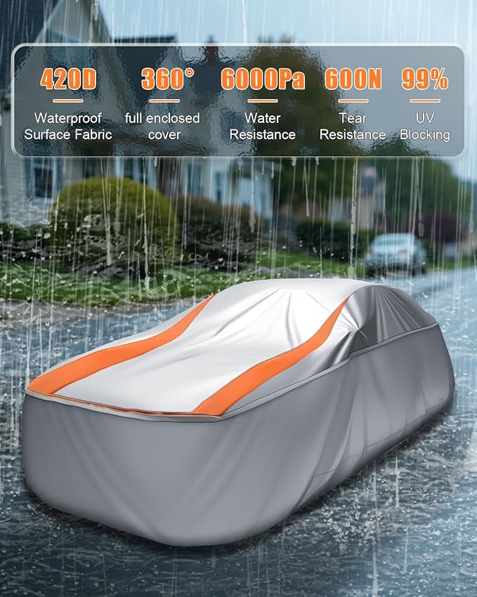 Sliver Full Enclosed Larger SUV Car Cover Universal Fit Tahoe/Traverse,Sienna,BMW X7/XM,Audi Q6/Q7,GLS/EQS,Yukon,Lexus LX/TX,GL8,Odyssey,Ford Flex,Durango,Infiniti QX60/80,EM90,Pacifica
