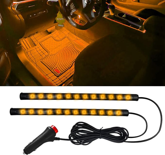 Car LED Strip Light, Car Interior Lights, 12V 24 LED Auto Under Dash Atmosphere Lights with USB Port, Auto Atmosphere Under Dash Lighting Kit for Vehicles (Orange, Cigarette Lighter)