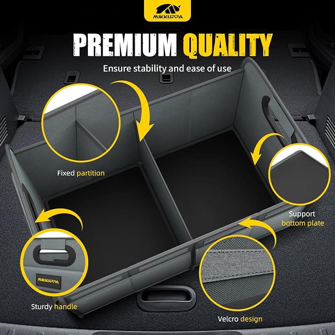 MIKKUPPA Car Trunk Organizer - 75L Collapsible Trunk Organizer with Reinforced Handles for Groceries, Trunk Storage Organizers for SUV Auto Truck Van with Non Slip Bottom (Gray)