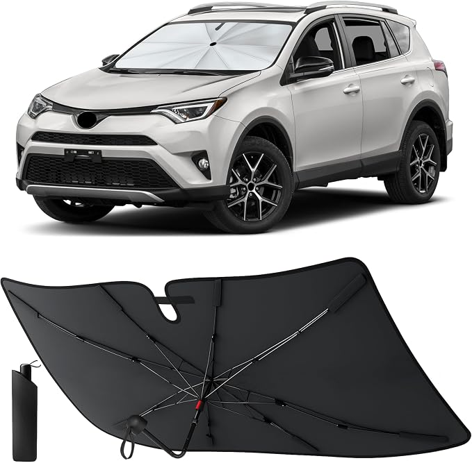 EcoNour Foldable Windshield Sun Shade & Window Tint Fit for 2013-2016 2017 2018 Toyota RAV4 Sunshade, Front Car Window Shades Sun Visor, UV Protection, Heat Blocker, Car Accessories
