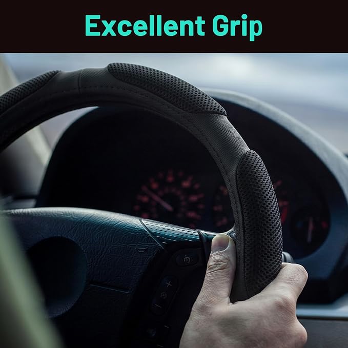 DaisyInner 17.5-18 Inch Steering Wheel Cover for Semi Truck No-Slip & Comfy Grip for Semi Trucks, Rv, Big Rig and 18 Wheelers(Mesh C,Leather,Black)