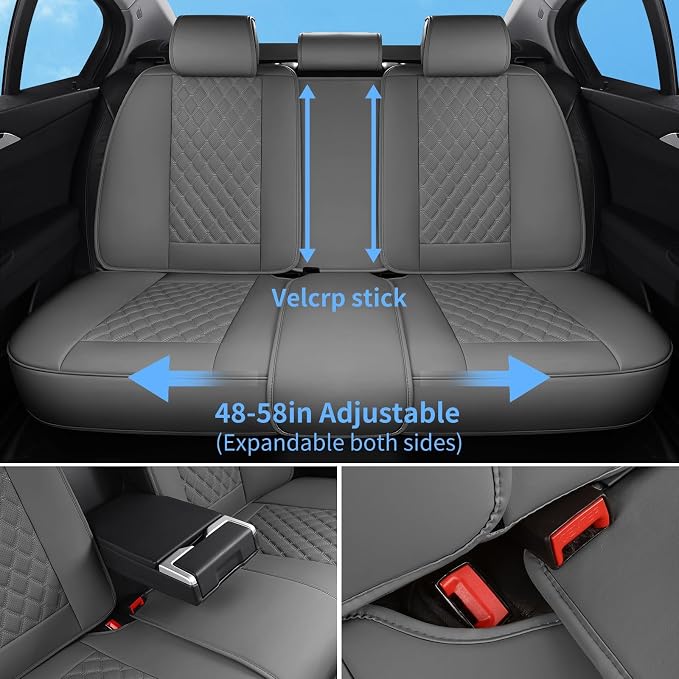 Car Seat Covers Full Set,5 Seat Grey Leather Seat Covers for Cars,Front Seats and Back Seat Cover,Waterproof Car Seat Cushion Protectors,Universal Fit for Most Cars SUV Trucks (Gray-Full Set)