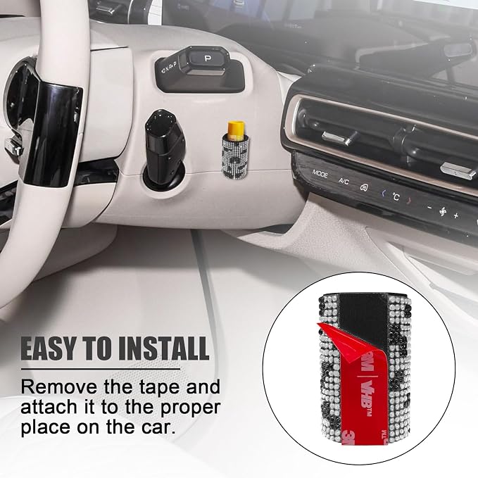 Upright Car Chapstick Holder, Bling Insulating Lip Balm Holder,Rhinestone Car Accessories for Women Interior ,Suitable for Most Vehicles. (Cow)