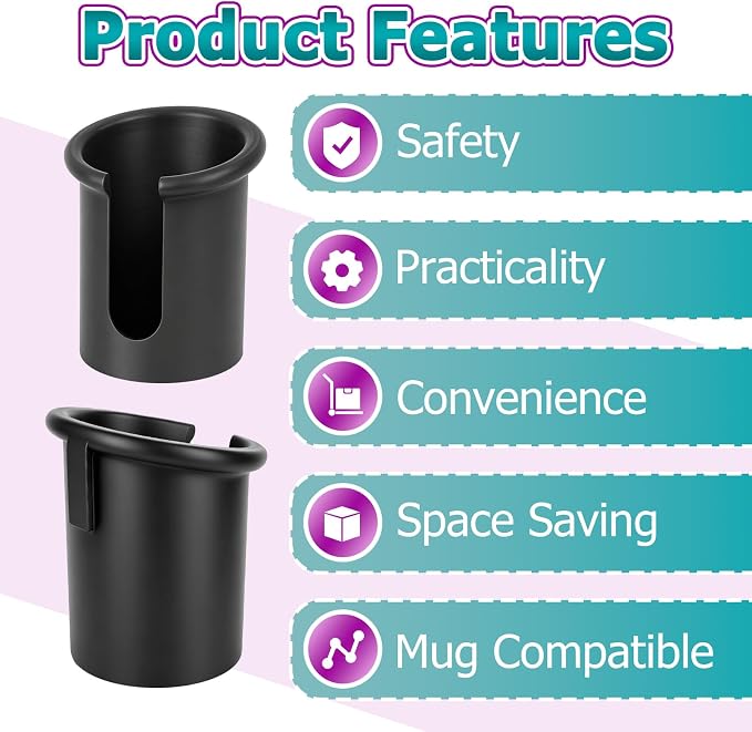 2 Pcs Car Seat Cup Holders Compatible with Graco 4Ever DLX Car Seats | Mug-Friendly Replacement Cup Holder, With Handle Slot, Durable Toddler Car Seat Accessory, Fits Left or Right Side, Black