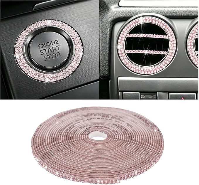 16.4FT Bling Car Trim, Crystal Rhinestone Self Adhesive Glitter Vehicle Strip Sticker, Sparkling Diamond Automotive Interior Exterior Decoration, Universal for SUV RV Truck (Pink)