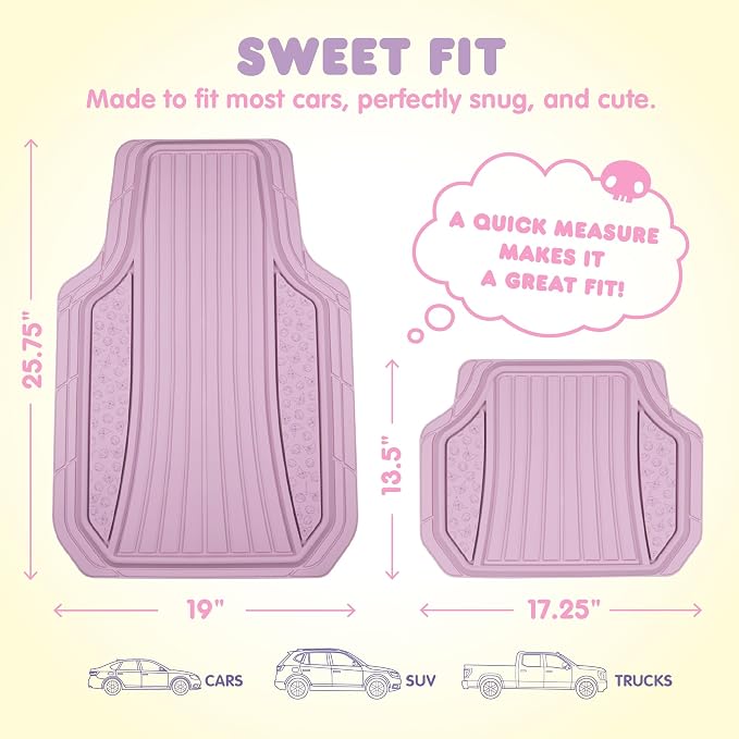 Kuromi Car Mats 4pc Floor Mats for Cars Trucks SUVs Lavender Purple Car Floor Mats for Women Men Accessories Rubber Heavy Duty Cute Non-Slip Always Front Rear Hello Kitty Pink Car Accessories