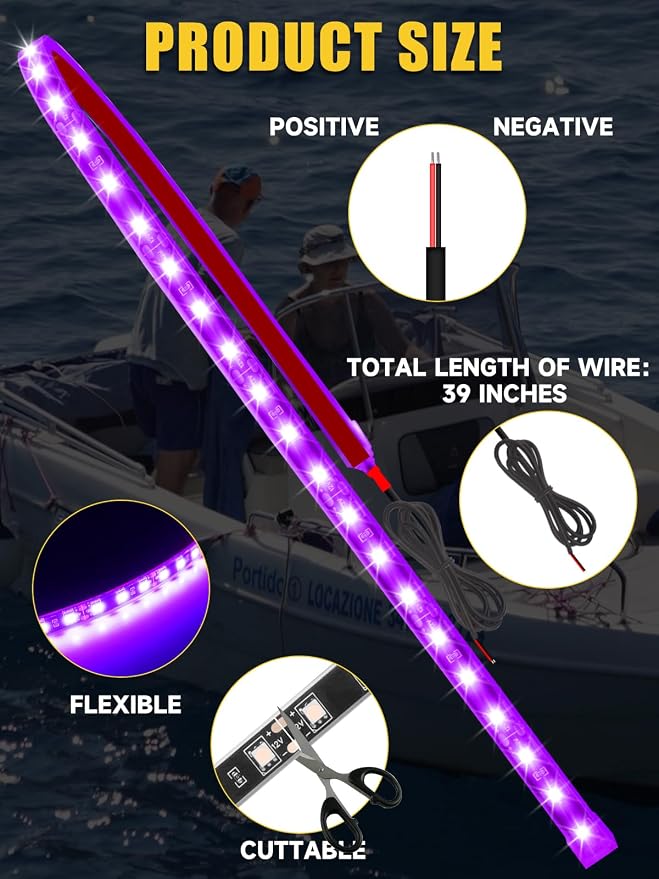 Car LED Strip Lights IP68 Waterproof Cuttable 24inch Pink 4 Pcs | 12V Footwell & Underbody Lights, 5050 SMD Beads, Interior & Exterior Light, Fits SUVs, Trucks, Motorcycles, Boats, Golf Carts