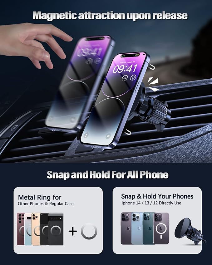Magnetic Car Mount Charger 15W Magnetic Wireless Car Charger for iPhone 17 Accessories Magnetic Phone Holder for Car 3 in 1 Magnetic Car Mount for iPhone17Pro/16/15/14/13/12 Series Gifts for Men Women | N52 Strong Magnets, 360° Rotation, Dashboard & Ve...