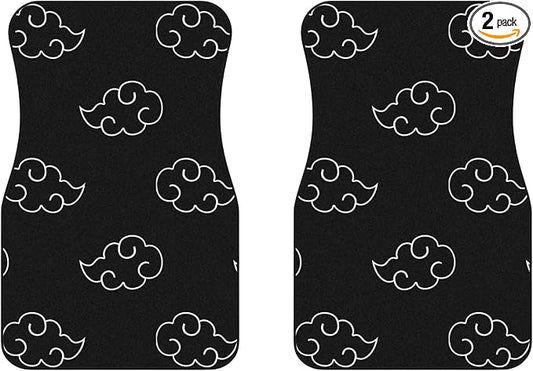 Anime Car Carpet Mat Set of 2 Front, Black Cloud Design Automotive Accessories Interior All Weather Floor Mats Decor with Non Slip Black Anti Skid Backing
