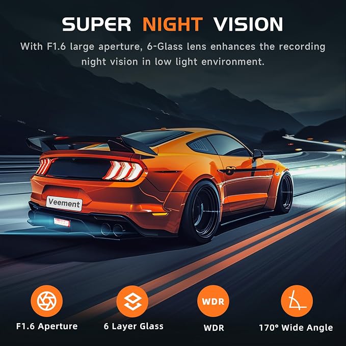 VEEMENT 2.5K Dash Cam Front, Mini Car Camera with App, 2.4G WiFi Smart Dash Cam for Cars, WDR Night Vision, 24H Parking Mode, G-Sensor, Heat Resistant, Supports 256GB Max