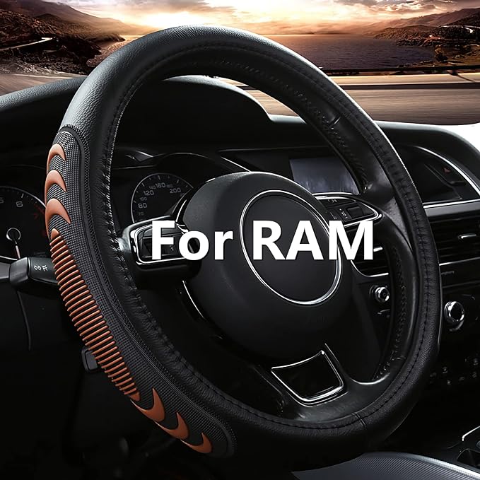 Yangday Leather Steering Wheel Cover for Dodge Ram 1500 2500 3500, 15.5-16 Inches Car Steering Wheel Cover with Anti-Slip Massage Particle (Brown)
