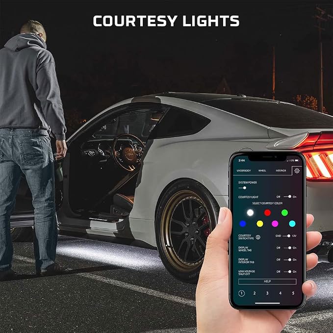 LEDGlow Bluetooth 4pc Million Color LED Car Underglow Lighting Kit | Underbody Neon Accent Lights Include Smartphone App, Color Wheel, Modes, Courtesy Lights & More