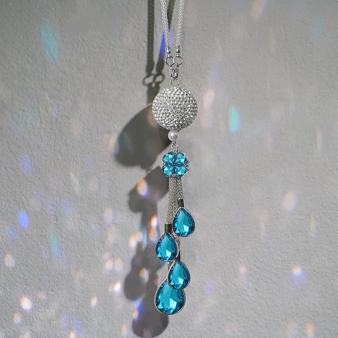 Bling Car Accessories for Women and Man,Cute Car Decor for Women,Lucky Crystal Sun Catcher Ornament,Rear View Mirror Crystal Ball Charm Decor (30 mm Clear)(Light Blue)