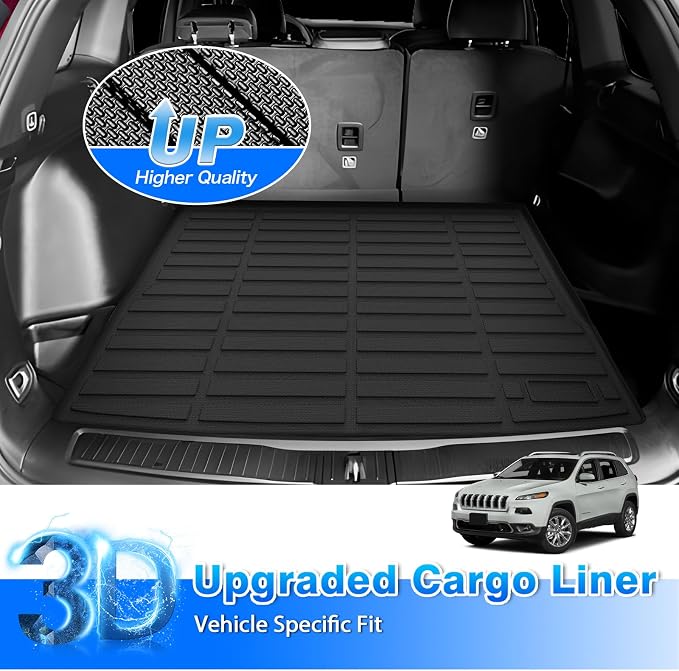 Cartist Custom Fit for Cargo Liner Jeep Cherokee 2014-2022 2023 All Weather Anti-Slip Rear Trunk Mat Waterproof TPE (NOT for Jeep Grand Cherokee)