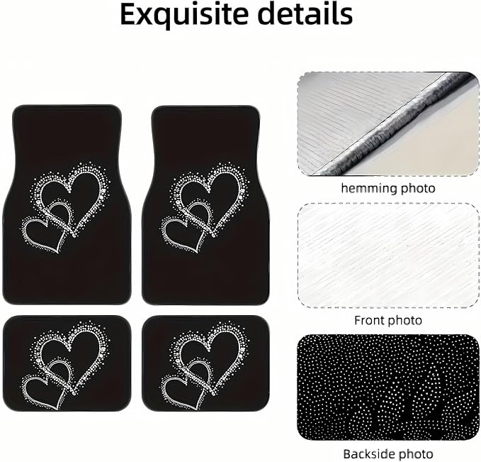 Universal Fit Car Floor Mats Set of 4Pcs, White Heart Pattern All-Weather Front Rear Car Carpet Mats, Non-Slip Car Floor Mat Car Accessories for Automotive Trucks SUV Sedans Vans