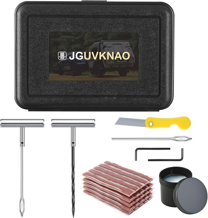 Tire Plug Kit, 32 Pcs Heavy Duty Tire Repair Kit with 2 Pcs Rugged Metal T-Handle Insertion Tools for Car, Truck, Motorcycle, ATV, Tractor, Trailer - Fix Flat Tire Puncture