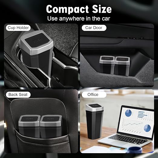 Car Trash Can with Lid - 2 Packs Mini Car Garbage Can Bin for Cup Holder - Silve Small Leakproof Vehicle Trash Bin for Back Seat, Cute Automotive Accessories Organizers and Storage for Door SUV Truck