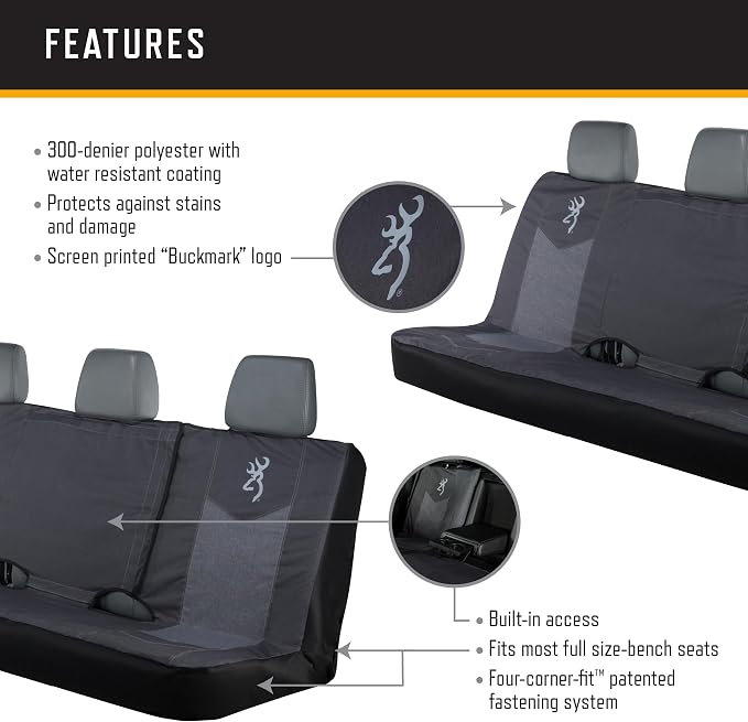 Browning Universal Low Back and Bench Seat Covers, Water and Dirt Resistant Car, Truck, and SUV Seat Covers, Chevron (Heather Black), Full Size Bench
