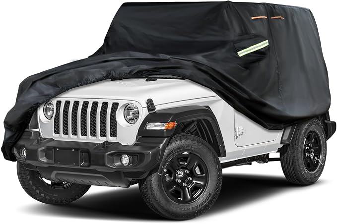 INSAUTO Custom Fit Car Cover for Jeep Wrangler 2 Door 1987-2025 JK JL CJ YJ TJ, Waterproof All Weather Full Exterior Protection, Sun Rain Snow, with Driver Door Zipper