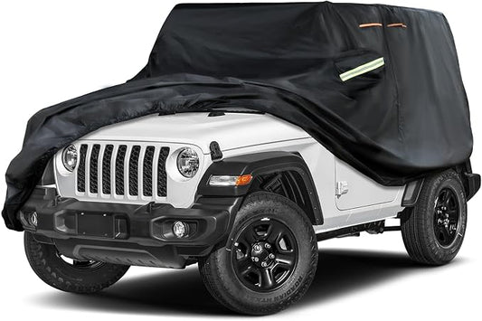 INSAUTO Custom Fit Car Cover for Jeep Wrangler 2 Door 1987-2025 JK JL CJ YJ TJ, Waterproof All Weather Full Exterior Protection, Sun Rain Snow, with Driver Door Zipper