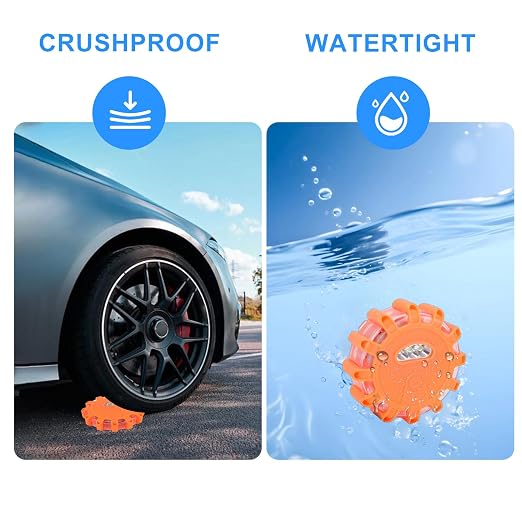 3 Pack LED Road Flares Emergency Lights, Roadside Emergency Disc Beacon Kit with Magnetic Base and Hook, 9 Flash Modes for Car Truck RV Boat