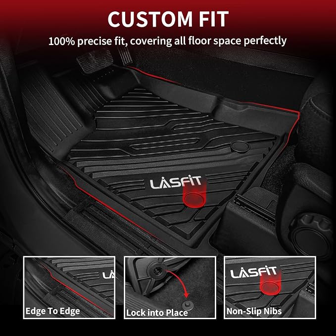 LASFIT Floor Mats for Ford Escape 2020-2025 2026 (NOT Fit Hybrid) TPE Custom Fit Car Floor Liners All Weather Protector, Front and Rear Mats, 3pcs Black