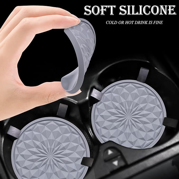 2 Pack Silicone Car Cup Holder Coaster – 2.75 Inch Non-Slip Drink Mat, Universal Fit for Most Vehicles – Cute & Functional Auto Accessories (Gray)