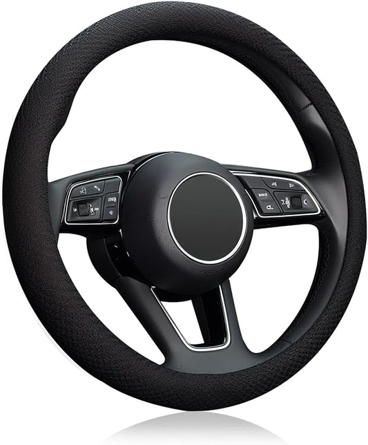 ZHOL Steering Wheel Cover Universal 15 inch Microfiber Breathable Ice Silk Steering Wheel Covers Anti-Slip Car Interior Accessories for Women Men, Warm in Winter and Cool in Summer, Black