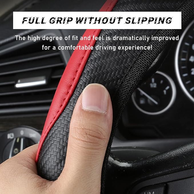 povtii Car Steering Wheel Cover, 15 Inch Leather Breathable Auto Steering Wheel Protector, Comfortable Non-Slip Vehicle Steering Wheel Covers, Universal Car Accessories (Yellow, with Lining)