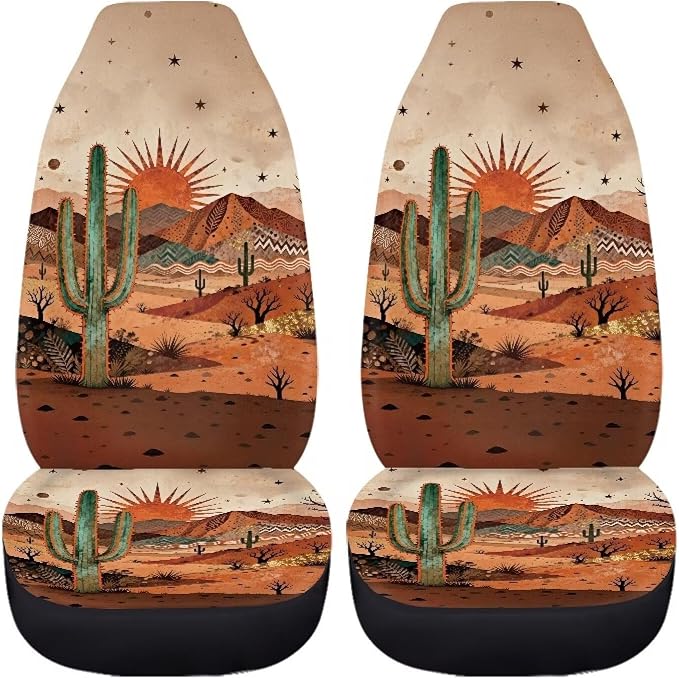 Desert Cactus Car Front Seat Covers Arizona State Car Seat Covers Full Set of 2 Stretch Polyester Fabric Cover Automotive Interior Seats Covers for Most Cars SUV Sedans