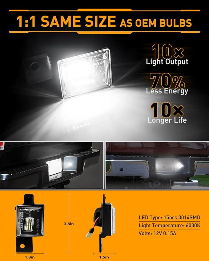 LESAUCE Full LED License Plate Light Lamp Assembly Fit for 2014-2023 Chevy Silverado GMC Sierra 15-22 Colorado Canyon Pickup Truck 6000K White, Plug N Play, 2PCS