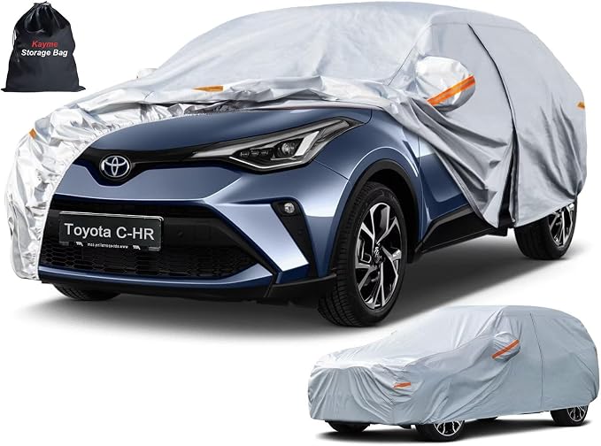 Kayme 6 Layers SUV Car Cover Custom Fit for Toyota C-HR (2017-2026), Waterproof All Weather for Automobiles,Rain Sun UV Protection.Silver