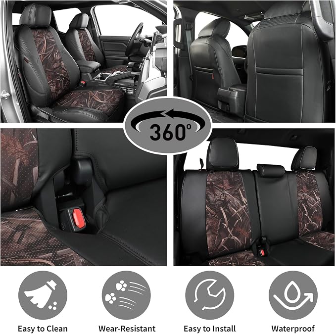 EKR Tacoma Seat Covers Custom Fit for Toyota Tacoma 2016 2017 2018 2019 2020 2021 2022 2023 Double Cab/Crew Cab -Truck Seat Covers for Car Full Set,Faux Leather(Black/Reed Camo)