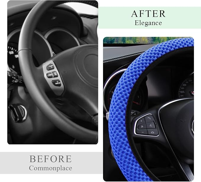 Yourkar Elastic Steering Wheel Cover, 15"×15" Comfy Breathable Stretch Steering Wheel Protector, Ice-Silk Cloth Polyester Steering Wheel Cover for Men Women, Car Accessories (Blue)
